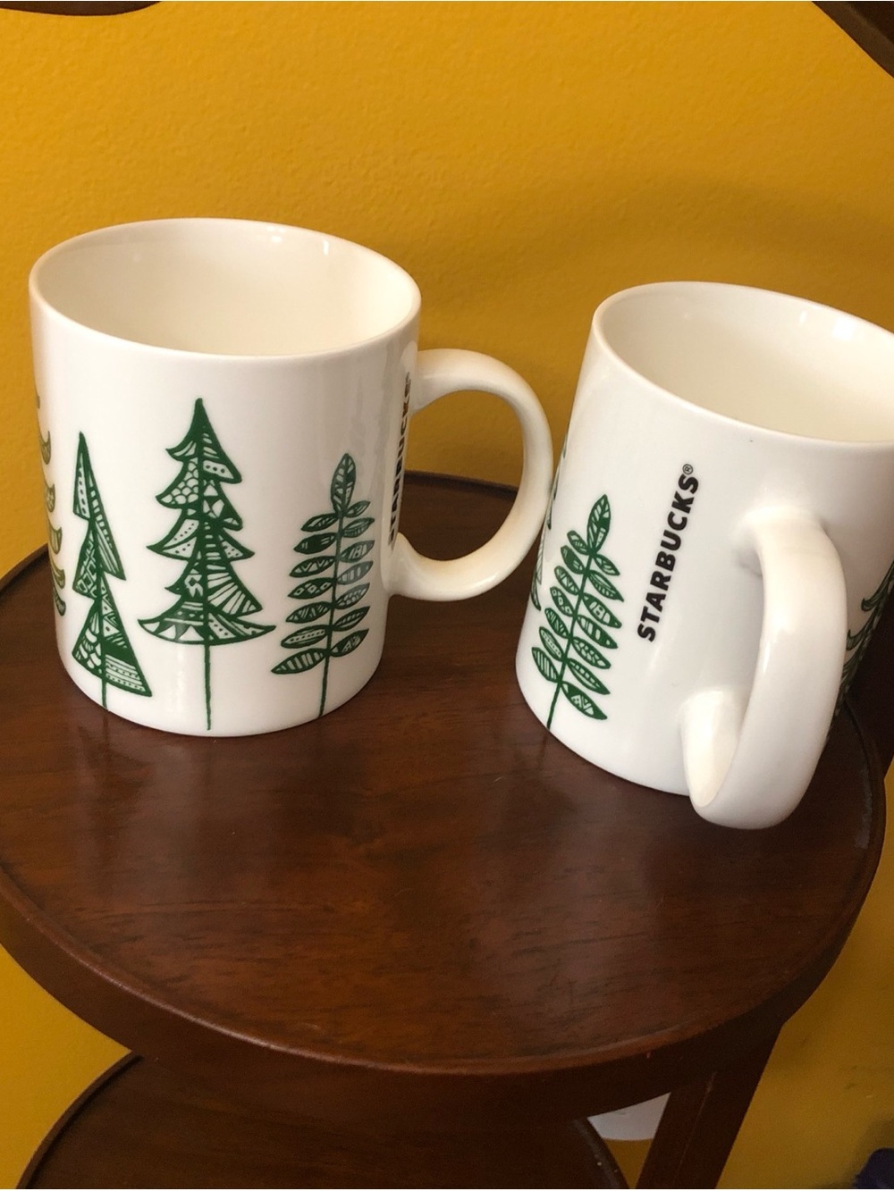 Starbucks White Mug with Green Tree Motif